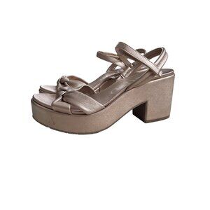 Pedro Garcia Heels Slingback Chunky Block Heel Open Toe Metallic Gold 39.5 8.5